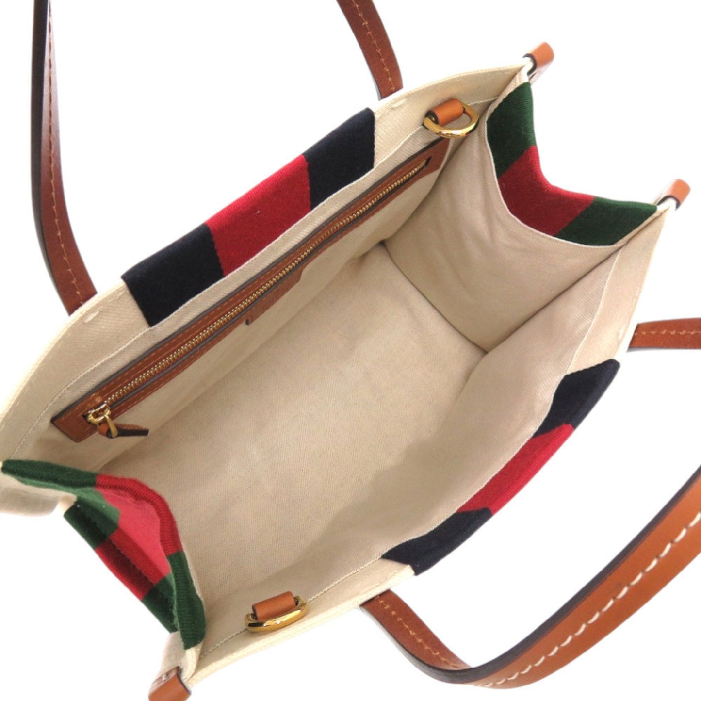 Gucci Sherry Line Navy Red Color White Canvas Tote Bag ( )