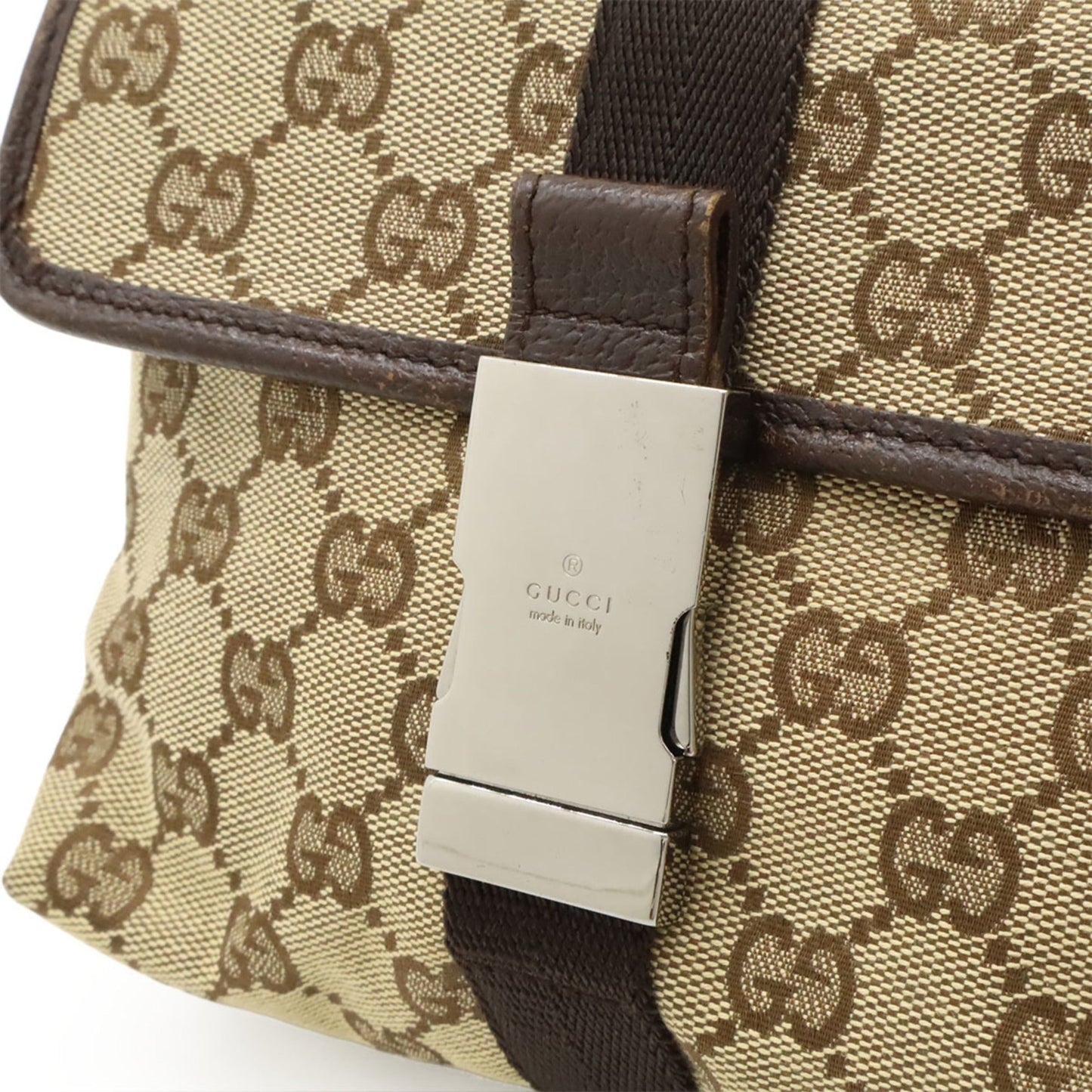 Gucci Beige Dark Brown Canvas Leather Pouch Sling Bag ( )