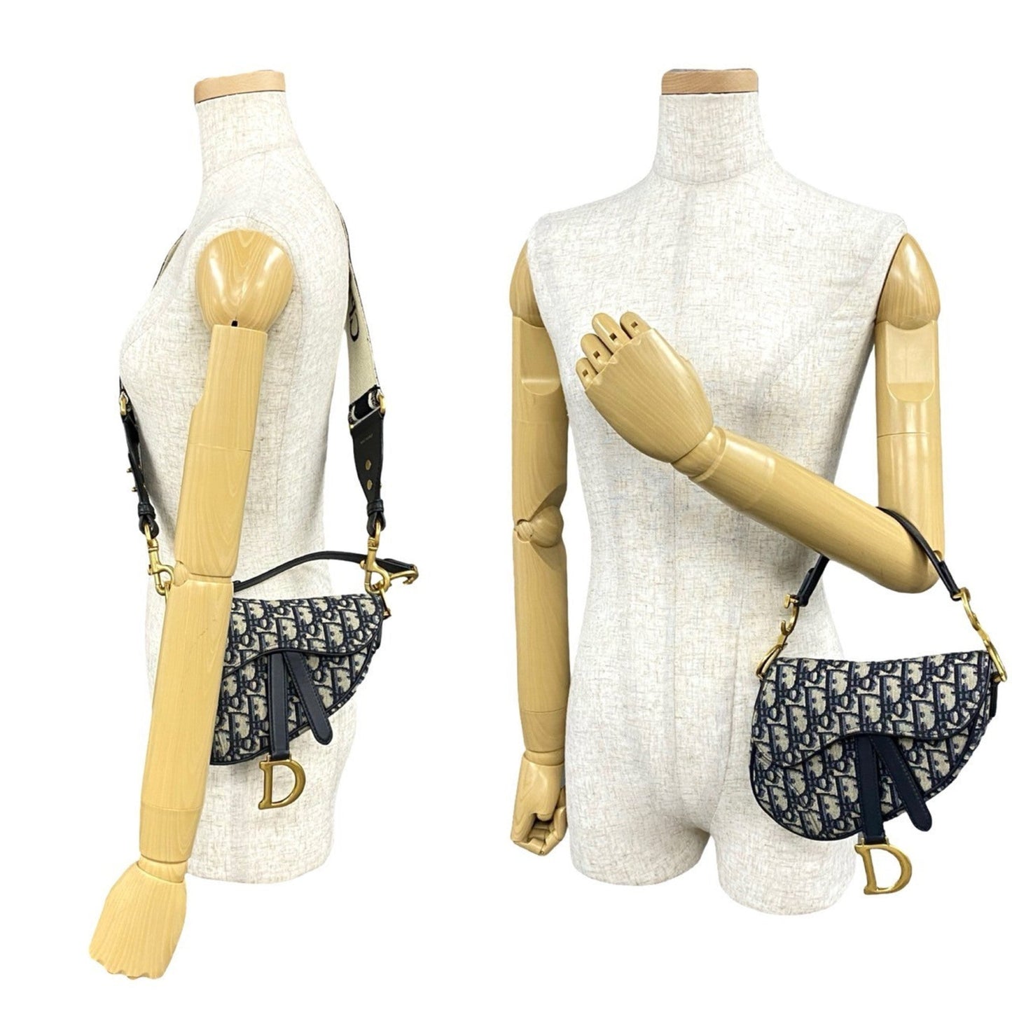 Christian Dior Navy Leather Canvas Saddle Bag Shoulder Bag ()