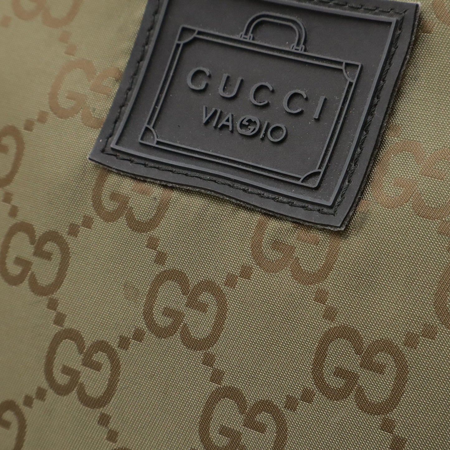 Gucci Green Khaki Nylon Leather Clutch Bag Pouch ( )