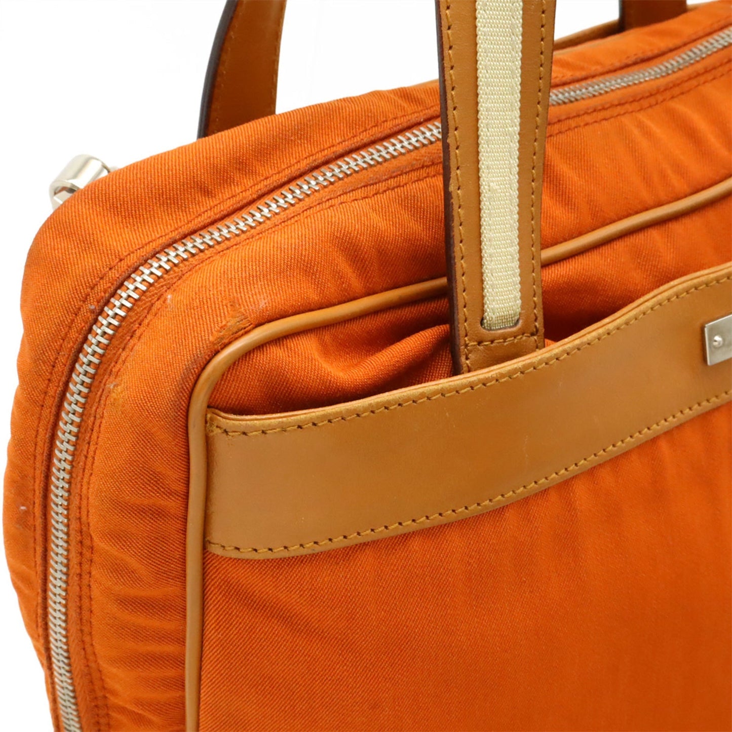 Gucci Beige Camel Orange Canvas Leather Handbag Shoulder Bag Tote Bag ( )