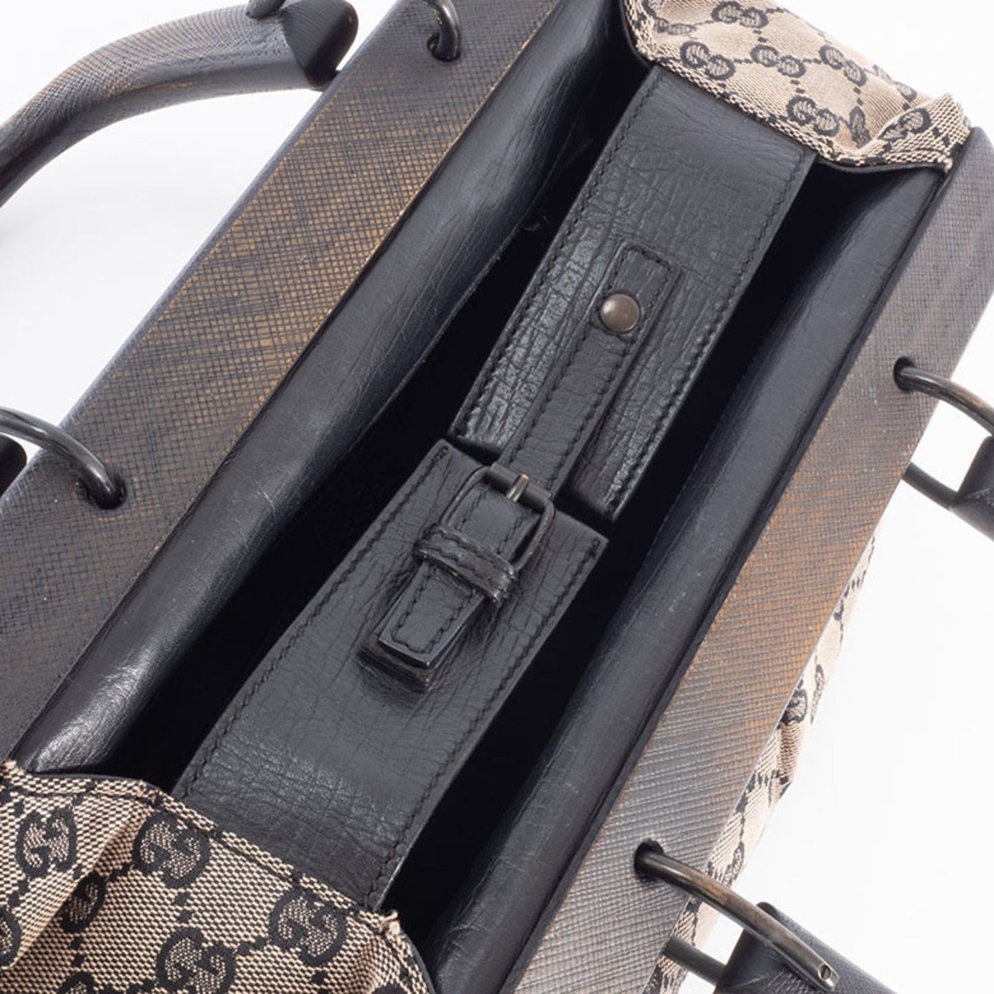 Gucci Gg Canvas Beige Black Gg Canvas Leather Handbag ( )