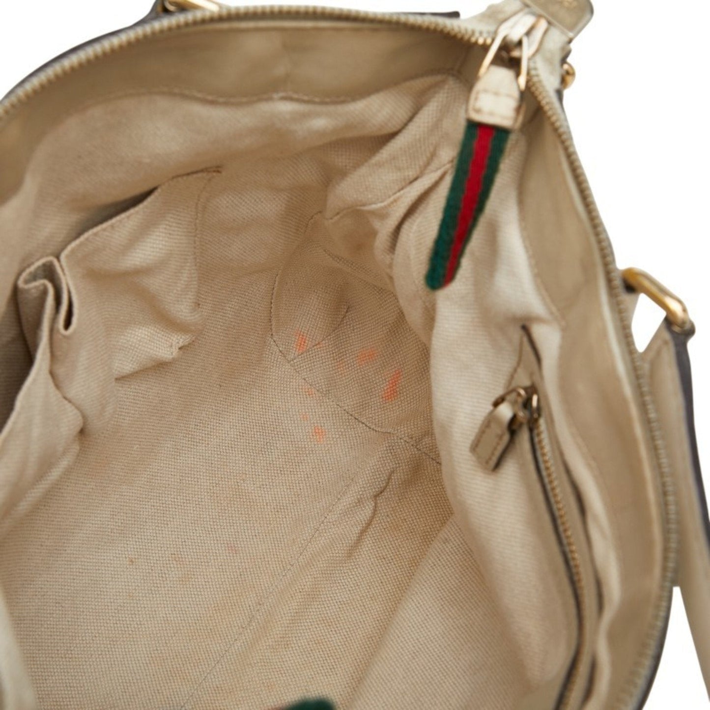 Gucci Beige Ivory Canvas Leather Shoulder Bag Tote Bag ( )