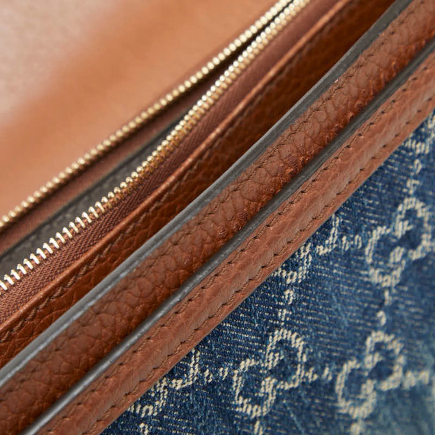 Gucci Blue Brown Denim Leather Chain/Shoulder Wallet ( )