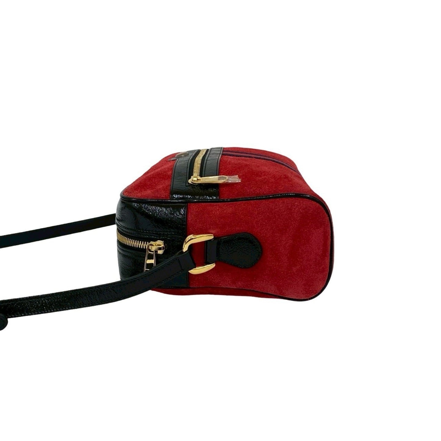 Gucci Black Red Color Patent Leather Suede Shoulder Bag ( )