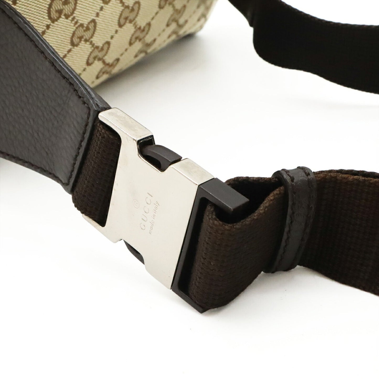 Gucci Gg Canvas Beige Dark Brown Gg Canvas Leather Pouch Sling Bag ( )