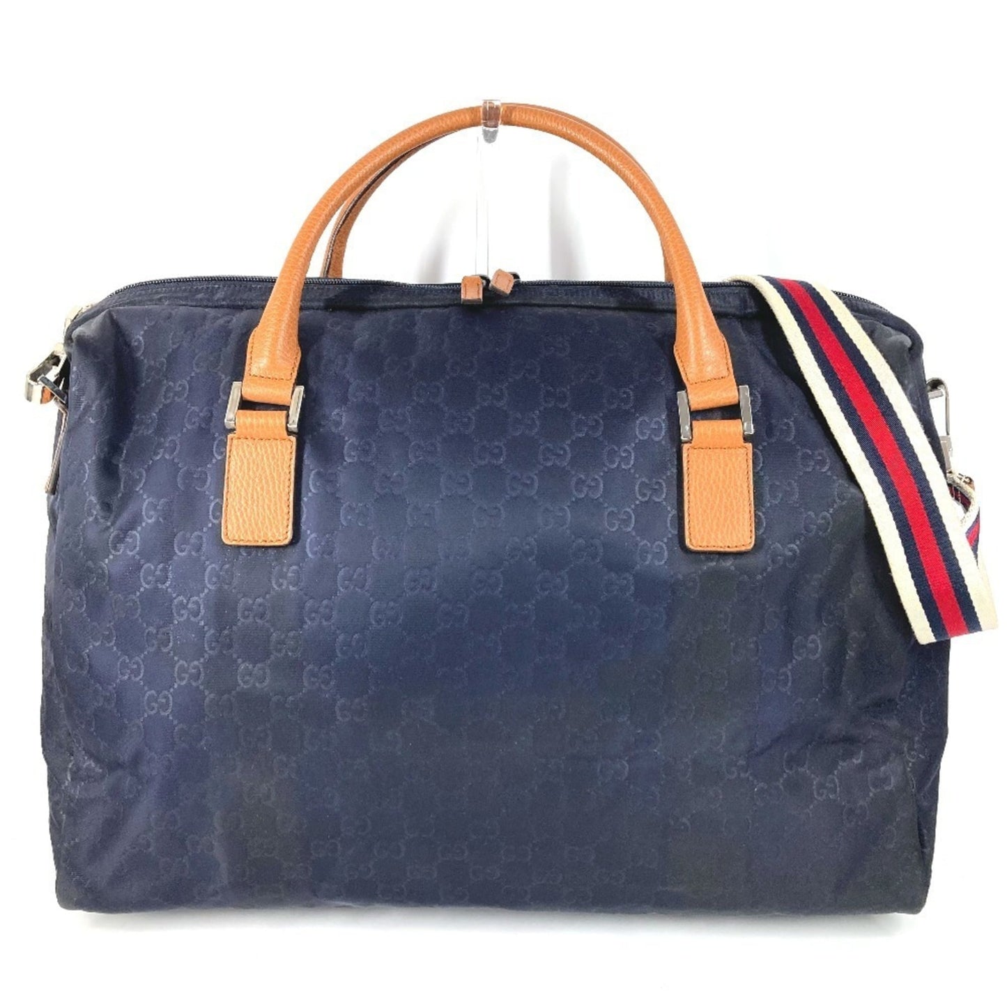 Gucci Brown Navy Nylon Leather Boston Bag ( )