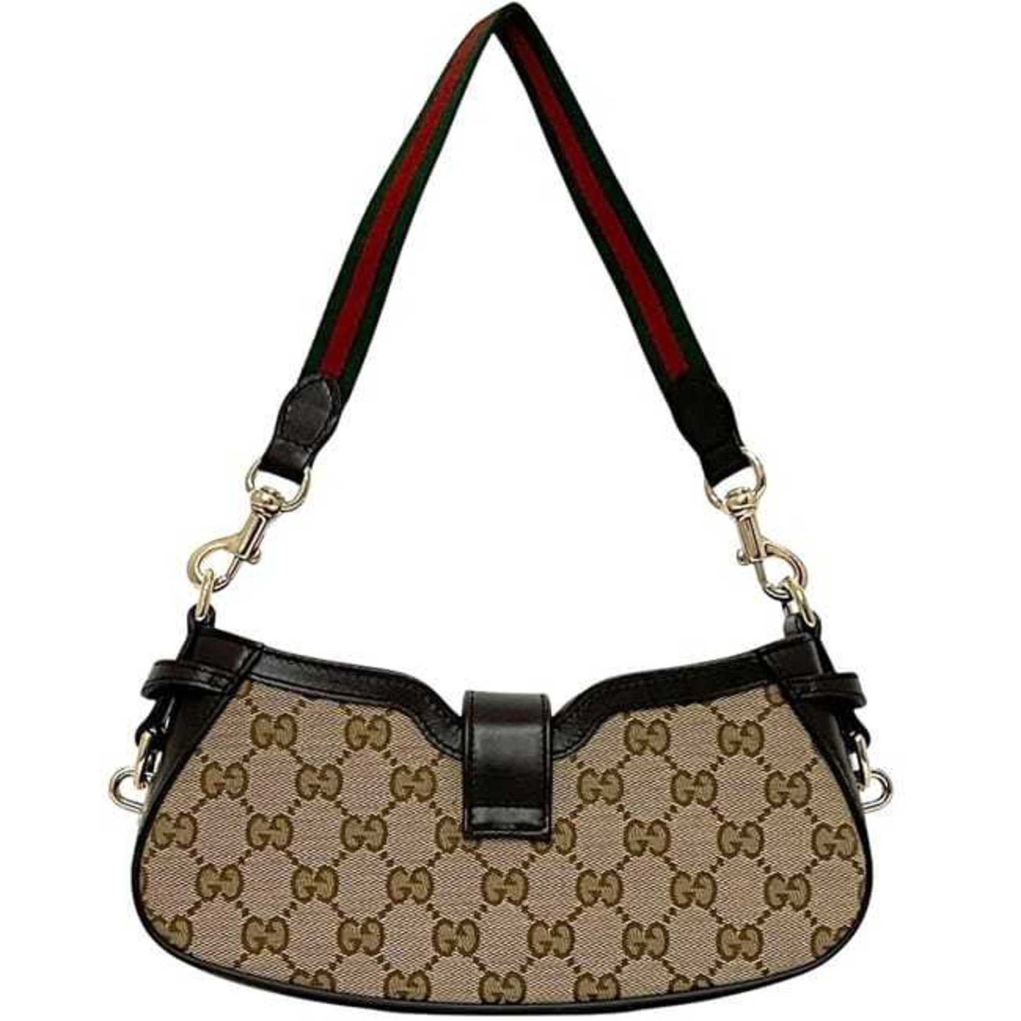 Gucci Beige Brown Canvas Leather Shoulder Bag ( )