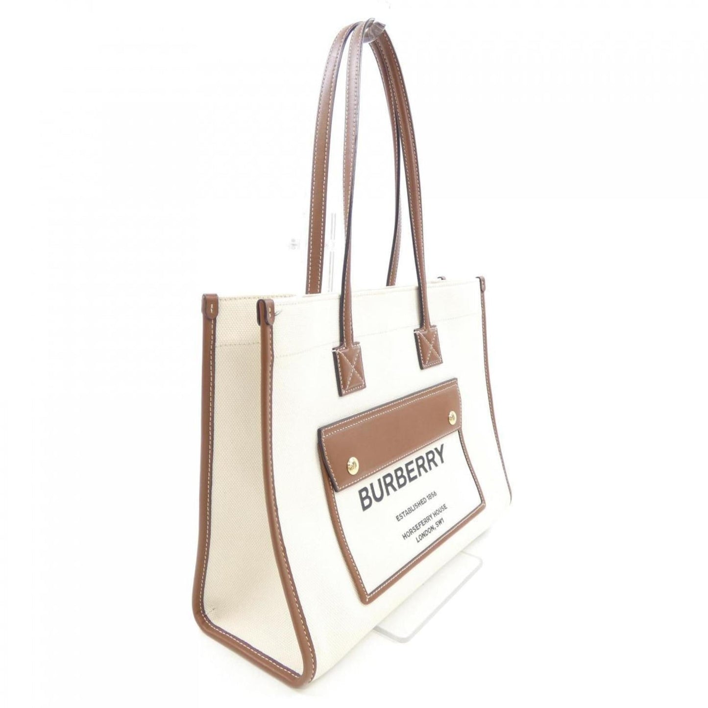 Burberry Brown White Handbag Tote Bag ( )