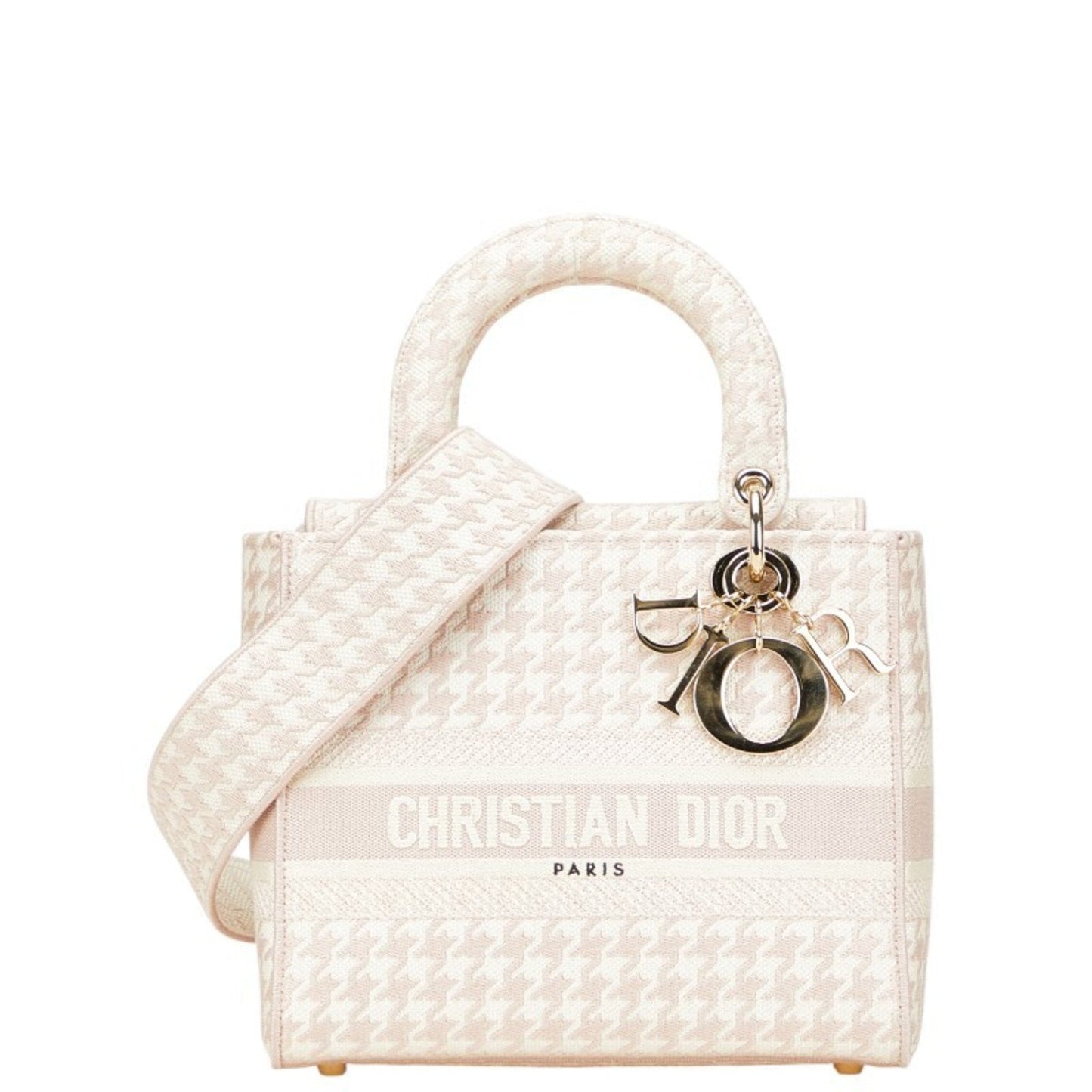 Christian Dior Lady Dior Pink White Canvas Handbag Shoulder Bag ()
