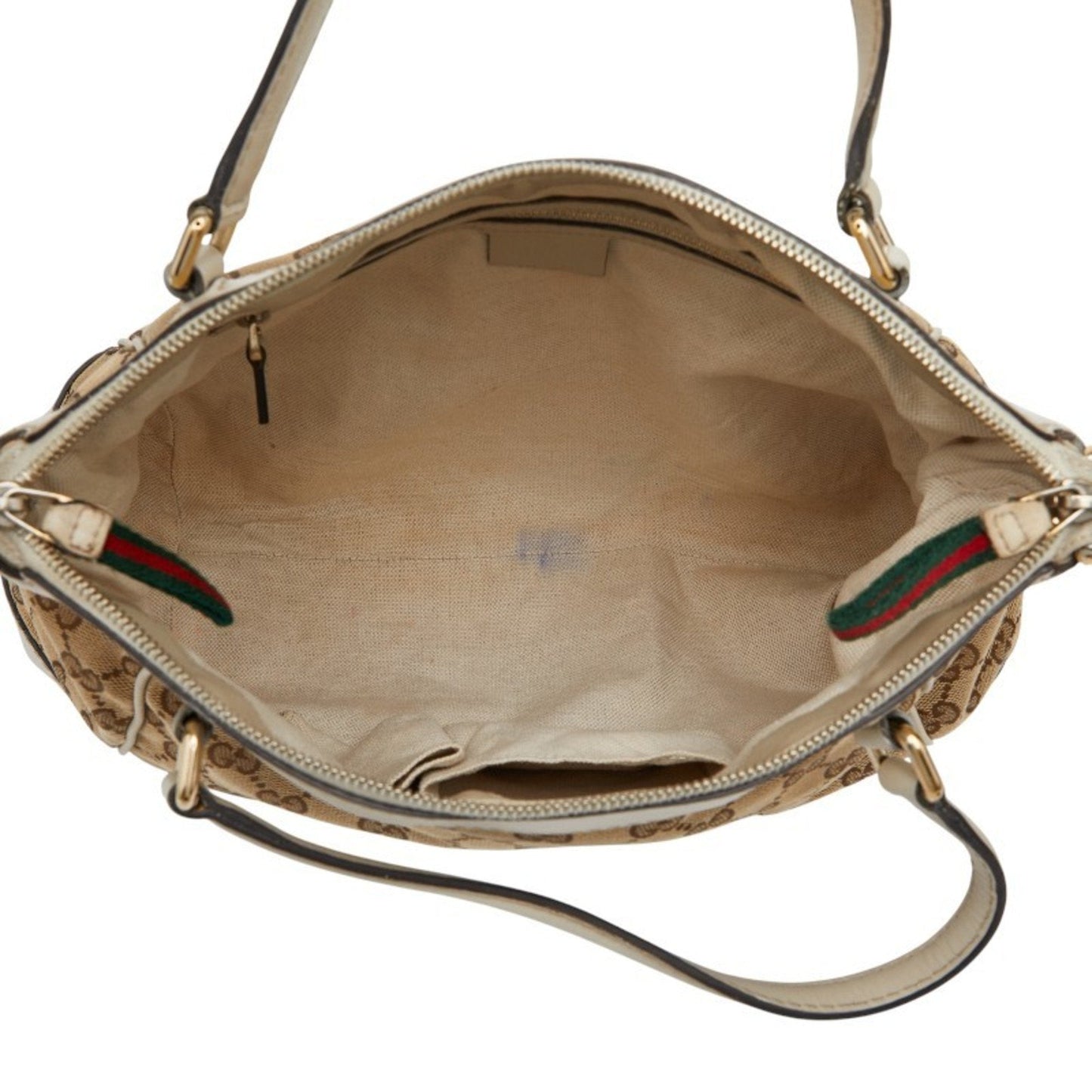 Gucci Beige Ivory Canvas Leather Shoulder Bag Tote Bag ( )