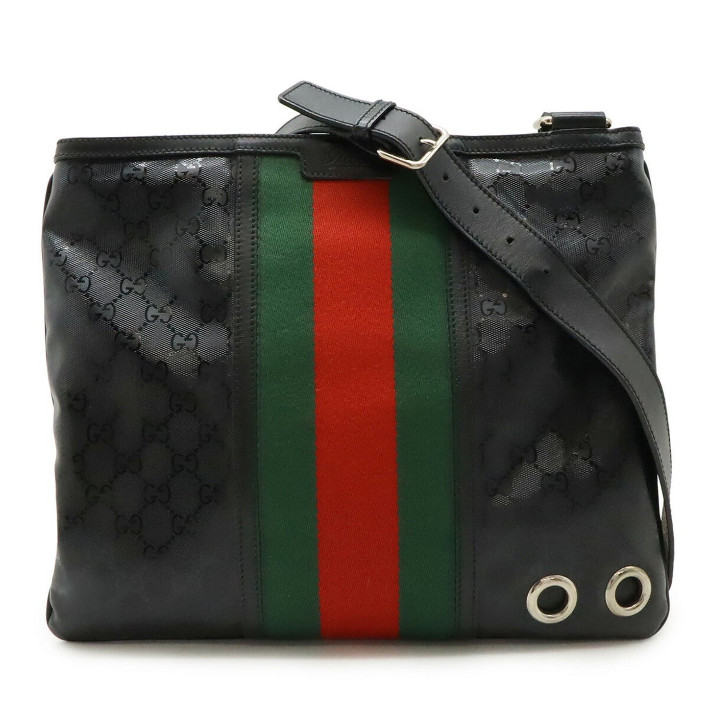 Gucci Black Green Red Color Gg ImprimÃ© Leather Shoulder Bag ( )