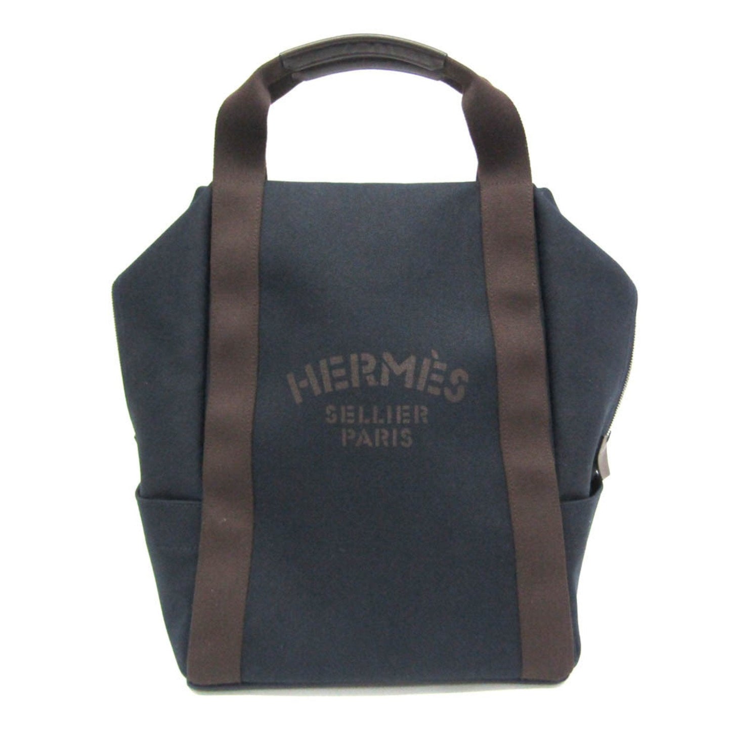 Hermes Navy Toile Chevron Leather Backpack ( )