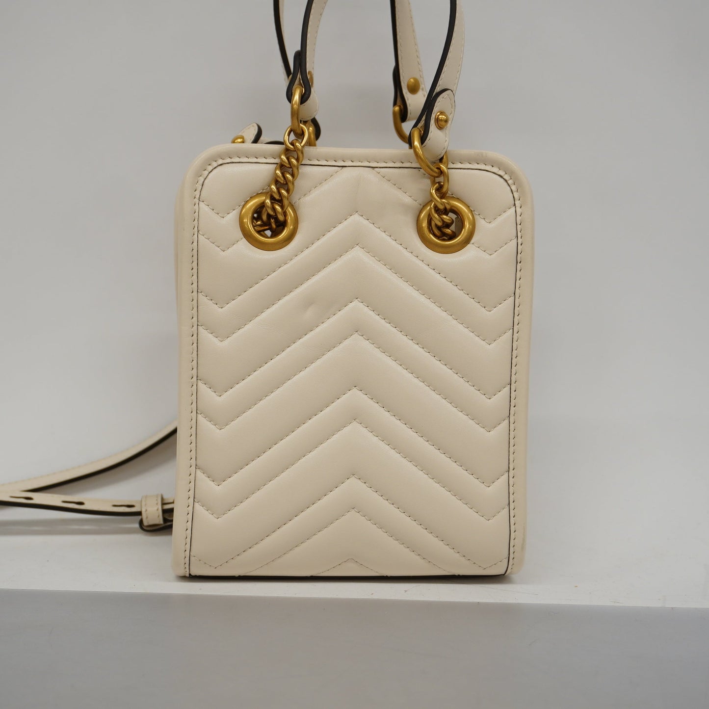 GUCCI Auth  GG Marmont 2WAY Bag 696123 Women's Leather Handbag,Shoulder Bag Ivory