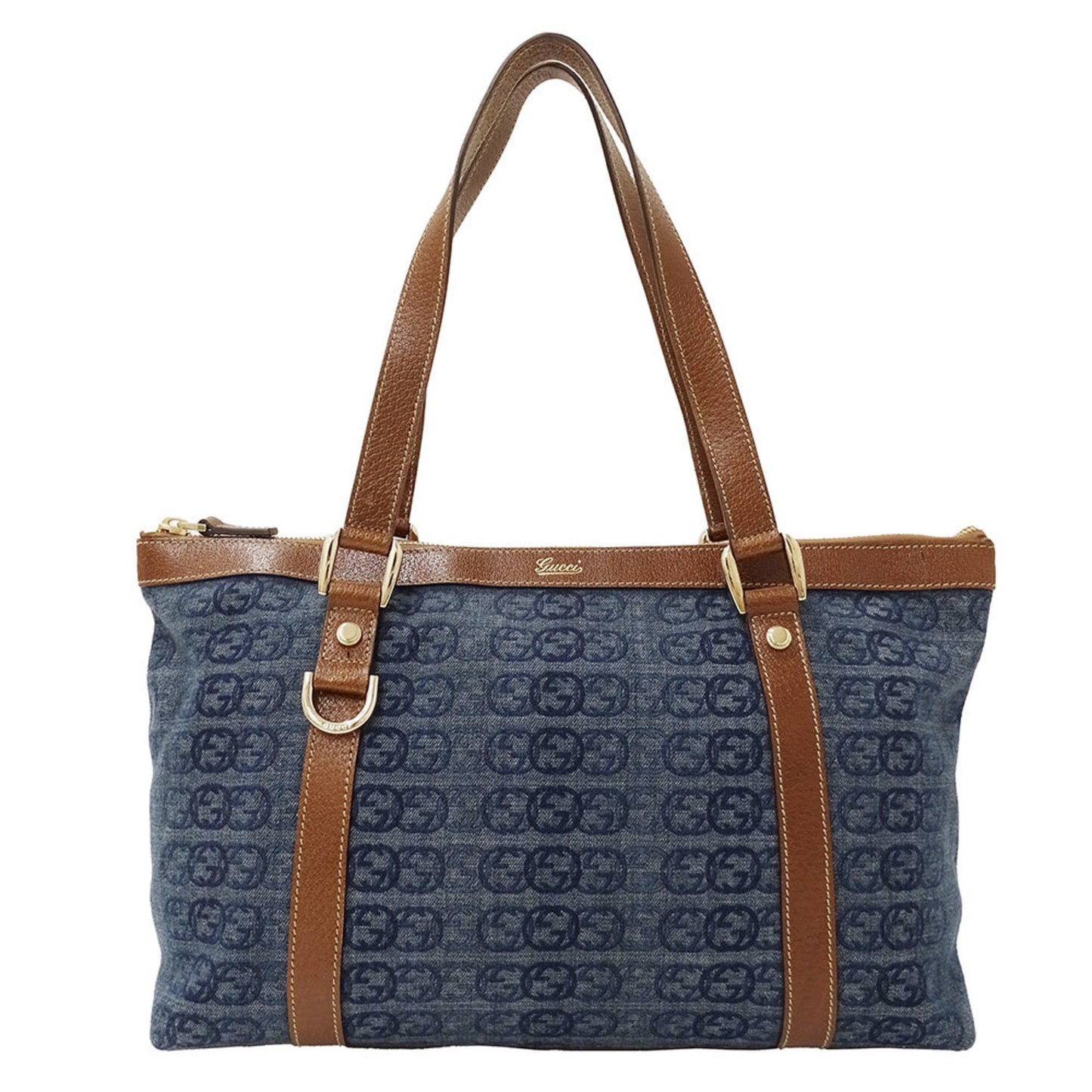 Gucci Blue Brown Denim Tote Bag ( )