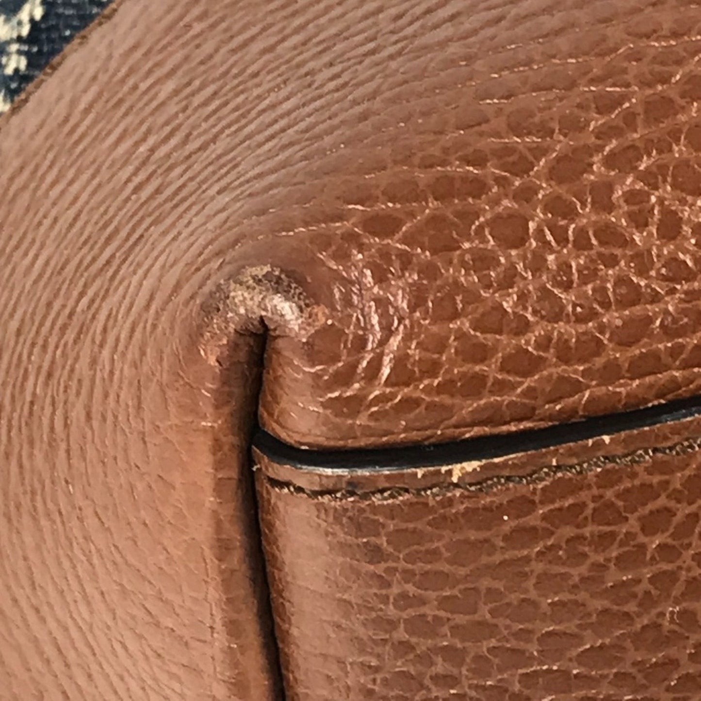 Gucci Blue Brown Denim Leather Shoulder Bag Tote Bag ( )