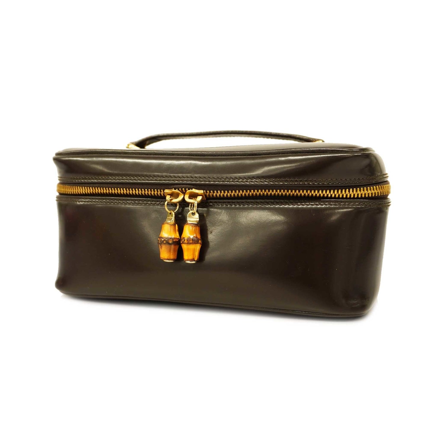 GUCCI Auth  Bamboo Vanity Bag 032 1956 0150 Women's Leather Vanity Bag Brown