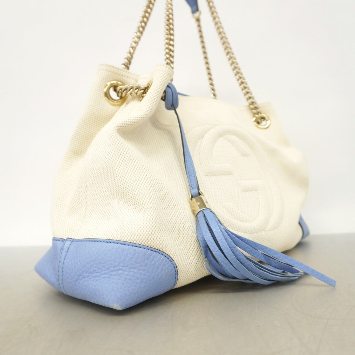 Gucci Beige Sky Blue Canvas Tote Bag ( )