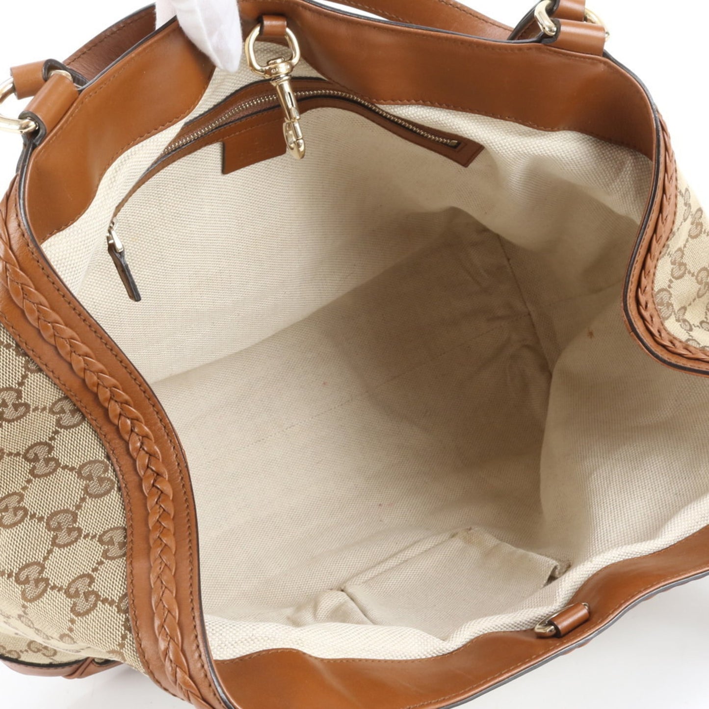Gucci Brown Leather Canvas Tote Bag ( )