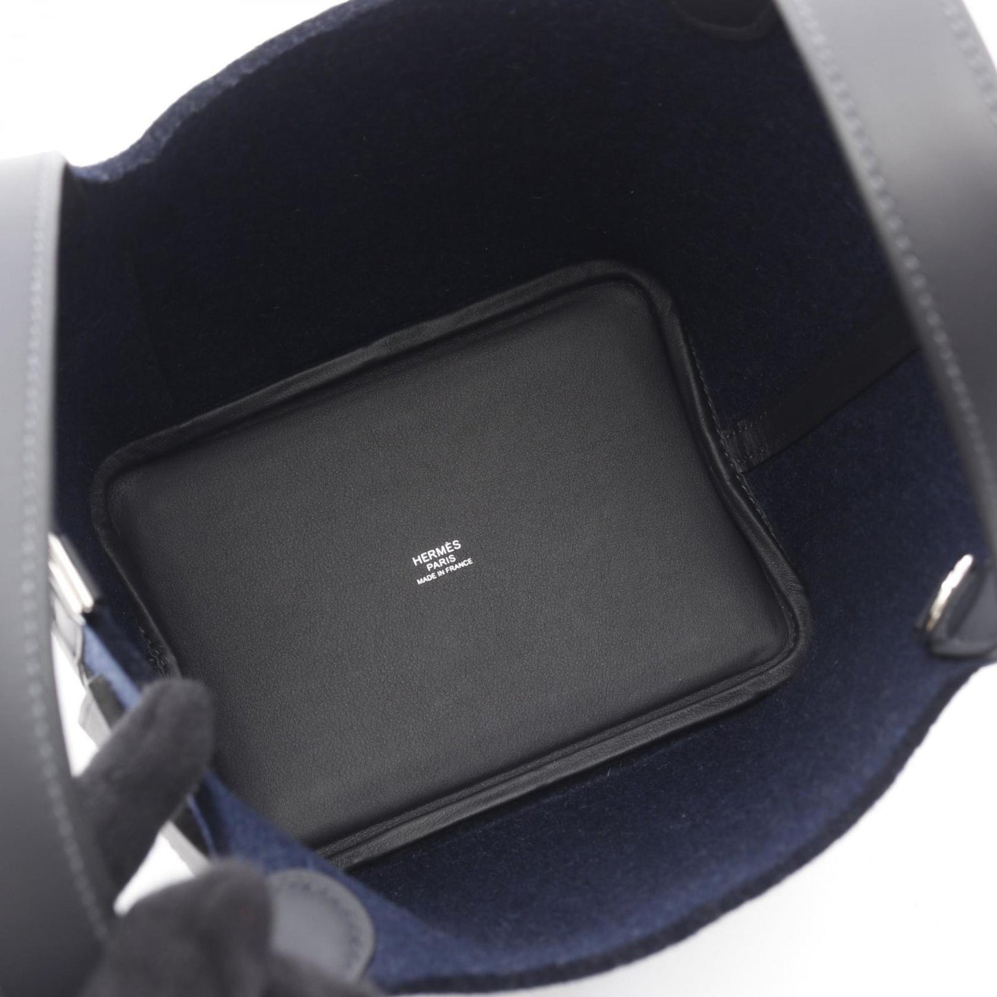 Hermes Picotin Black Navy Felt Swift Leather Leather Handbag ( )