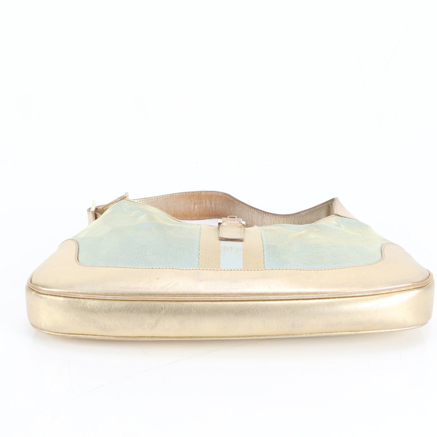 Gucci Blue Gold Leather Canvas Shoulder Bag ( )