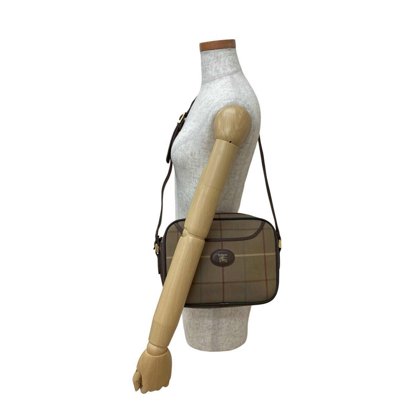 Burberry Brown Khaki Canvas Leather Shoulder Bag ( )