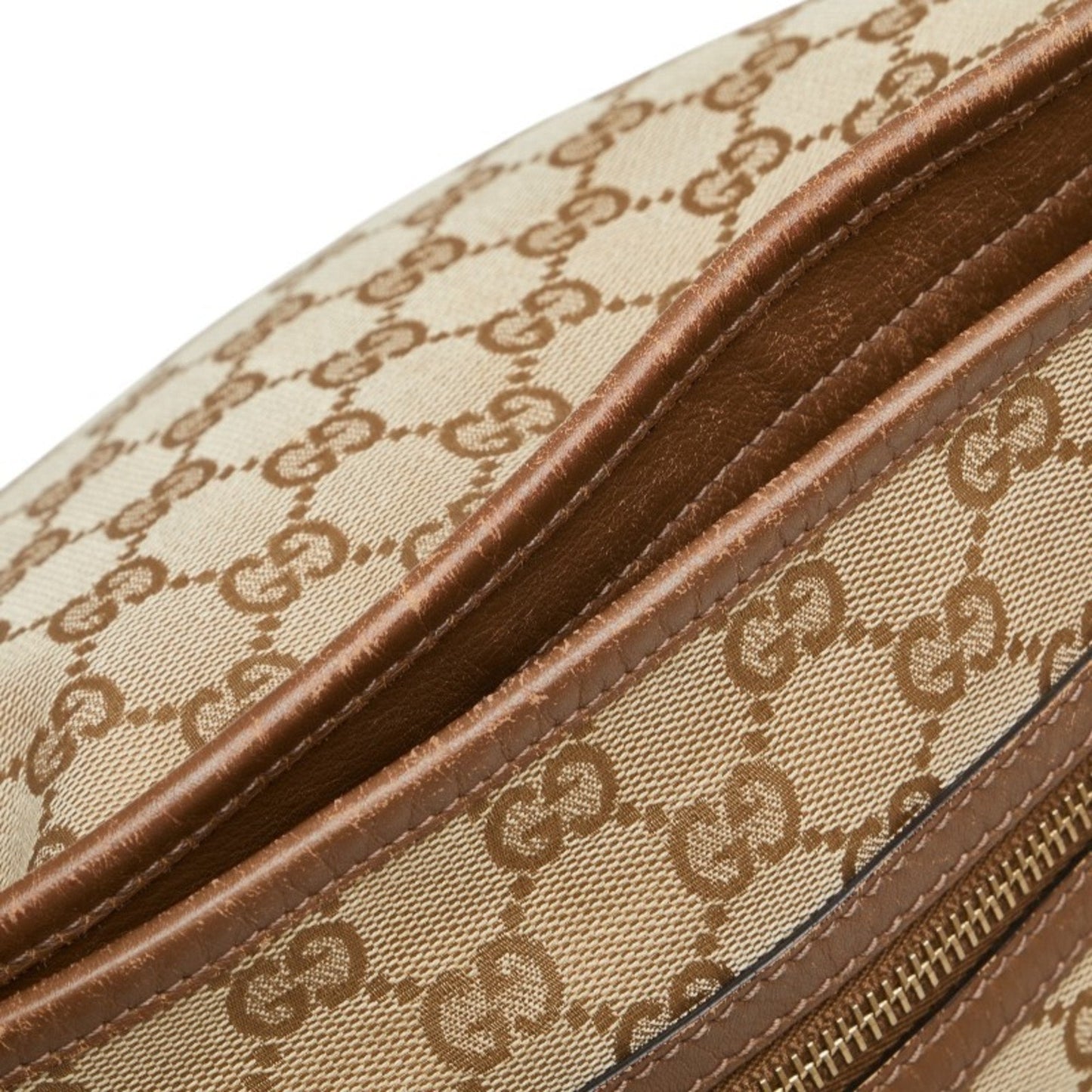 Gucci Beige Brown Canvas Leather Shoulder Bag ( )