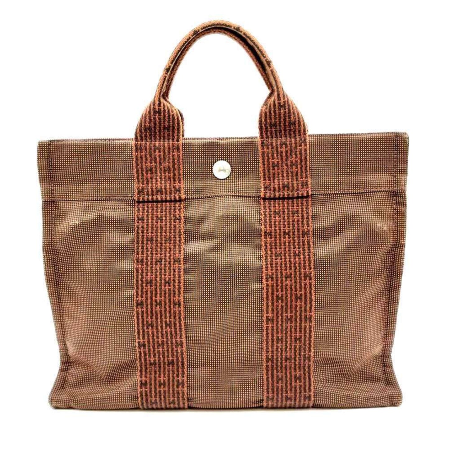 Hermes Her Line Brown Canvas Handbag Tote Bag ( )