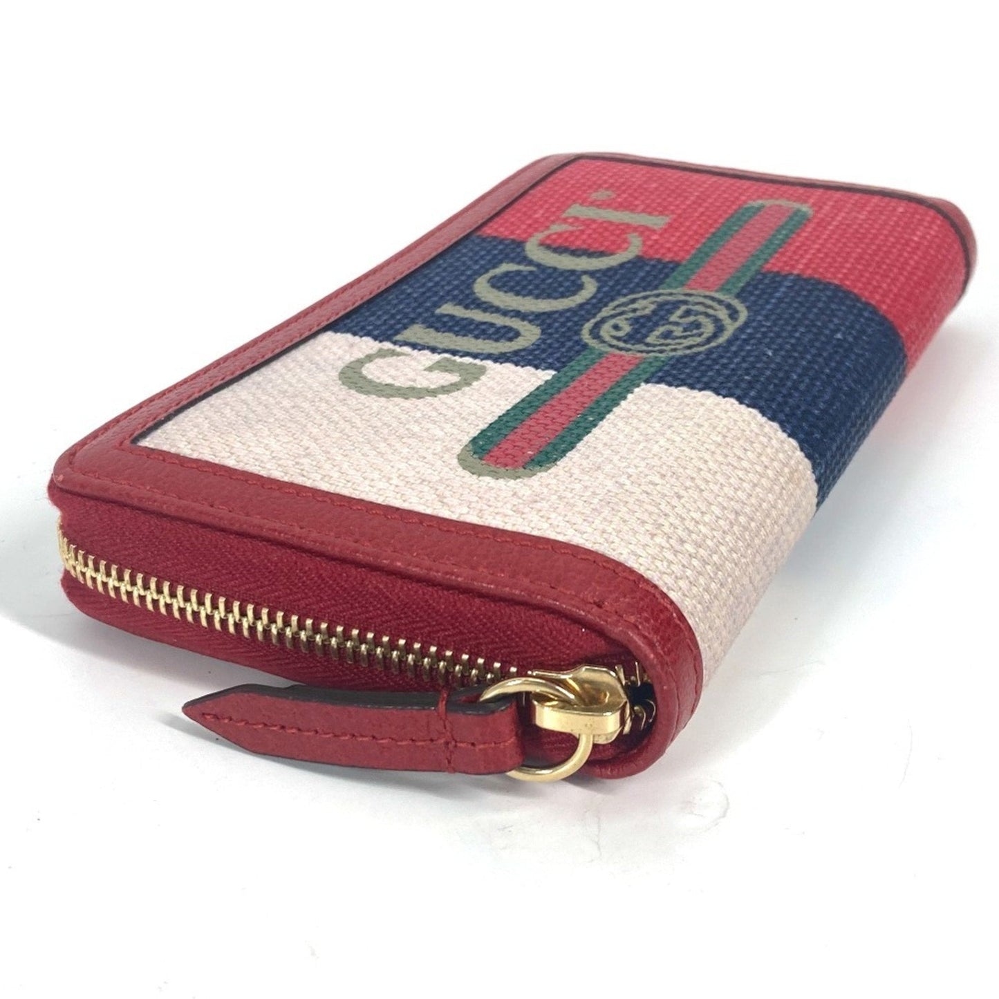 Gucci Blue Red Color White Canvas Leather Long Wallet (Bi-Fold) ( )