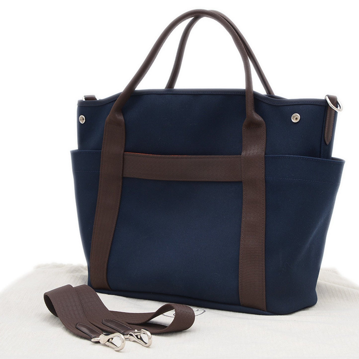 Hermes Navy Orange Canvas Polyamide Shoulder Bag ( )
