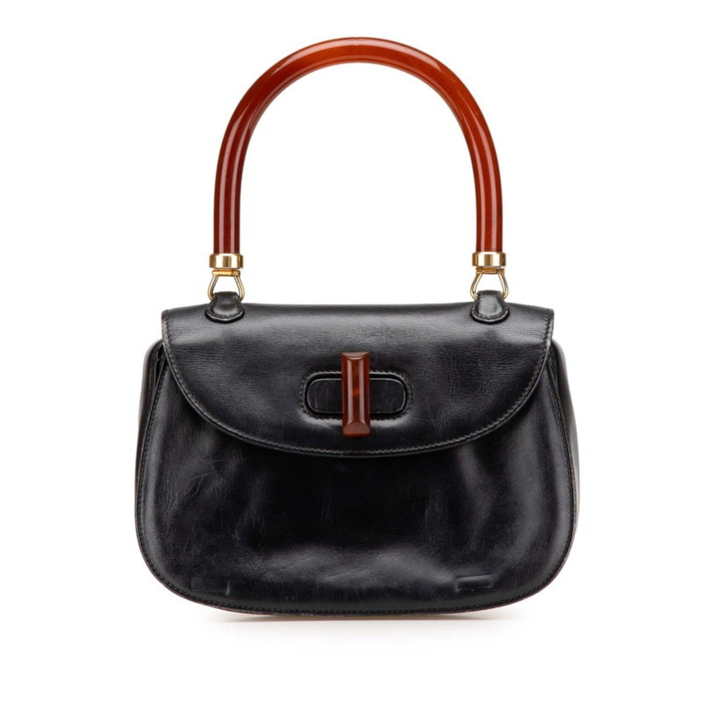 Gucci Black Brown Leather Plastic Handbag ( )