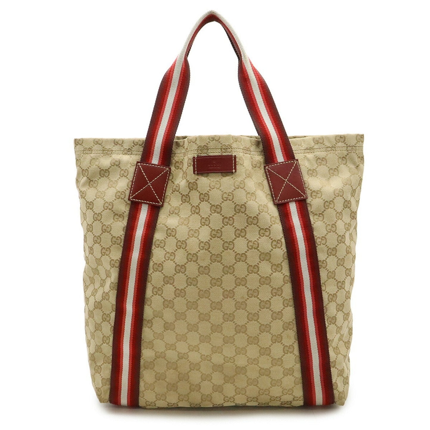 Gucci Beige Multi-Color Red Color Canvas Leather Shoulder Bag Tote Bag ( )