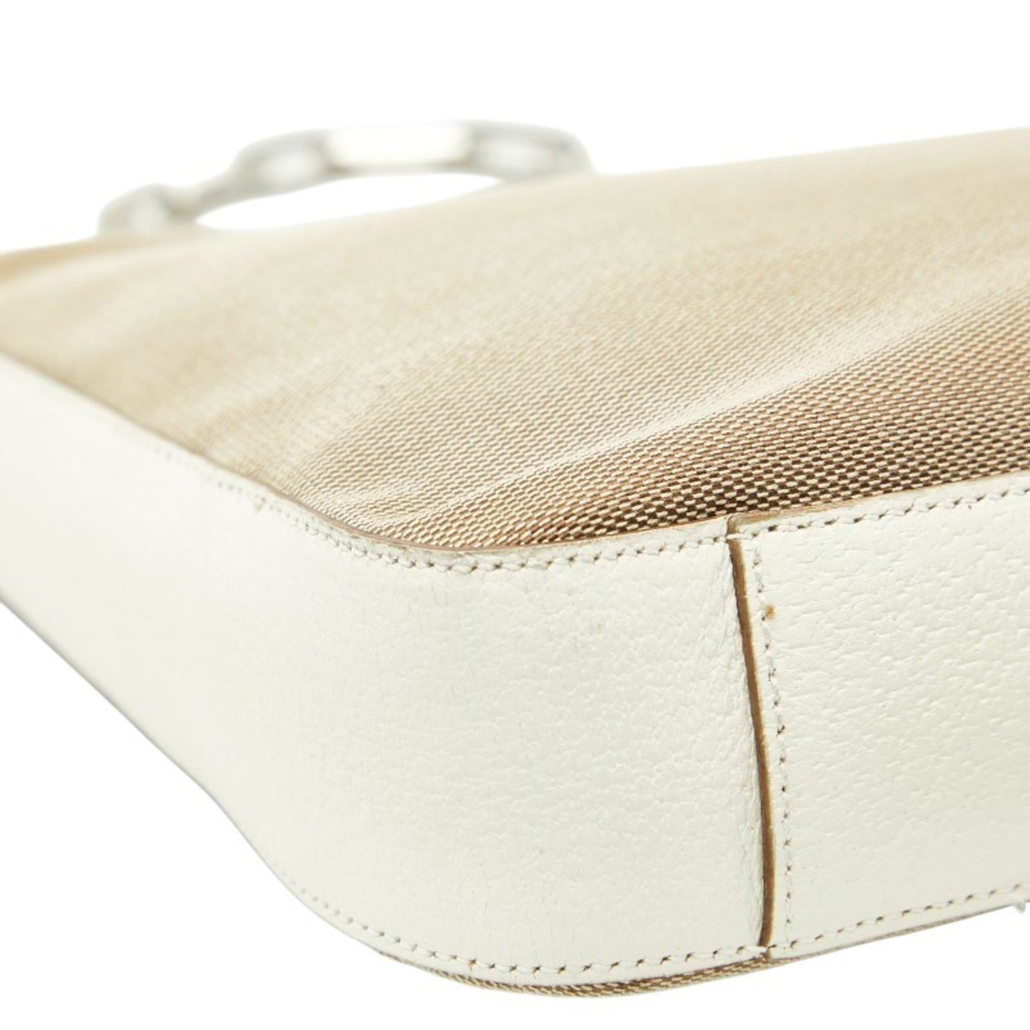Gucci Beige White Canvas Leather Shoulder Bag ( )