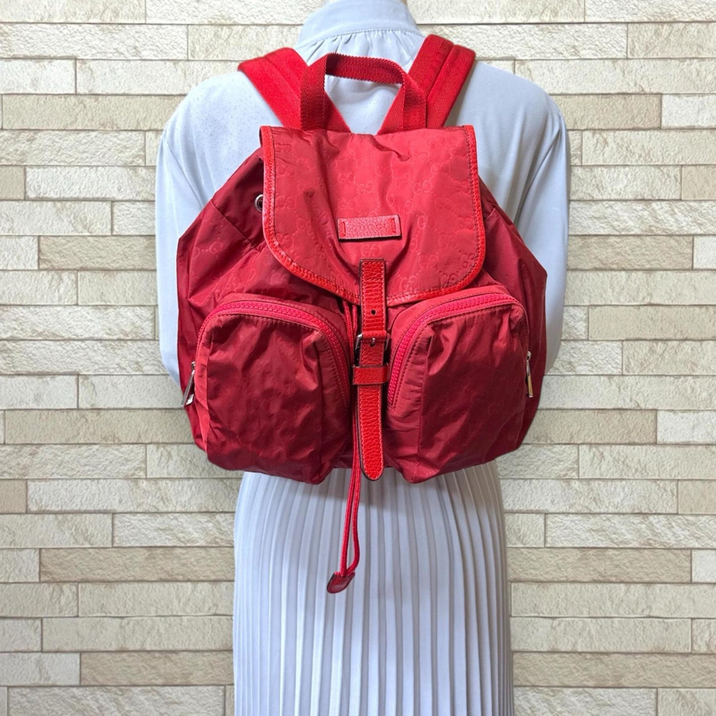 Gucci Red Color Nylon Backpack ( )