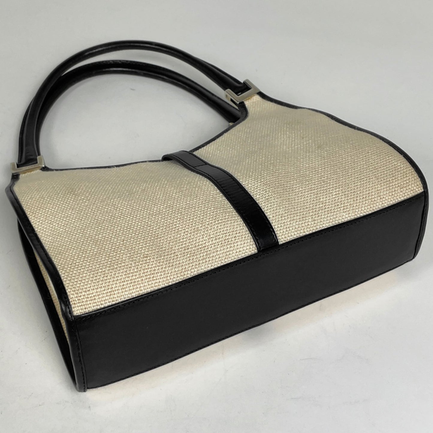Gucci Black Ivory Fabric Leather Handbag Shoulder Bag ( )