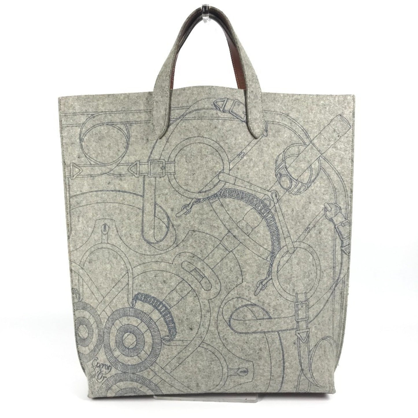 Hermes Karimi Brown Gray Felt Leather Shoulder Bag Tote Bag ( )