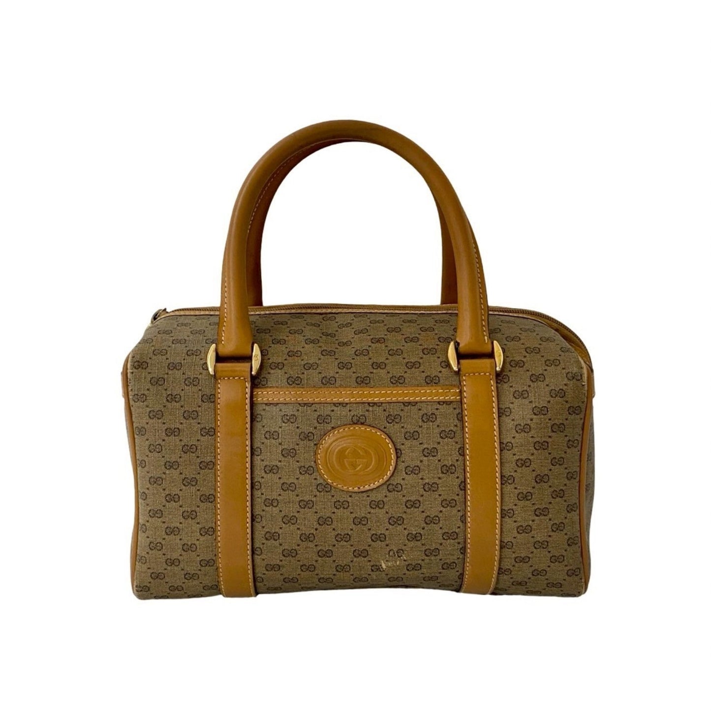 Gucci Brown Leather Pvc Boston Bag Handbag ( )