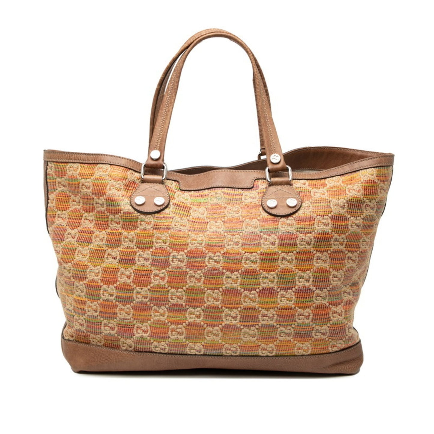 Gucci Brown Multi-Color Leather Straw Tote Bag ( )