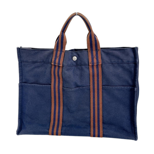 Hermes Navy Cotton Handbag Tote Bag ( )