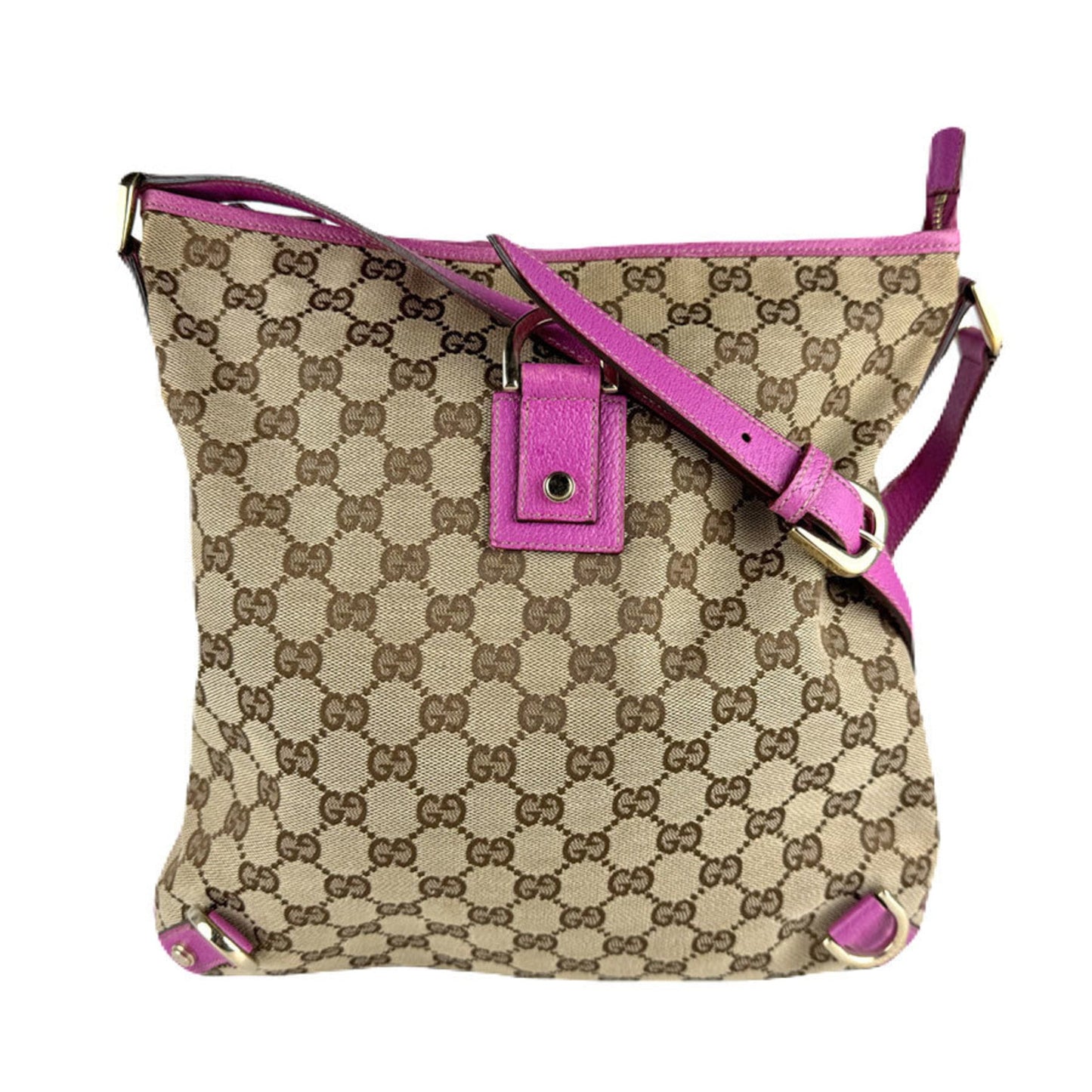 Gucci Brown Purple Gg Canvas Leather Shoulder Bag ( )
