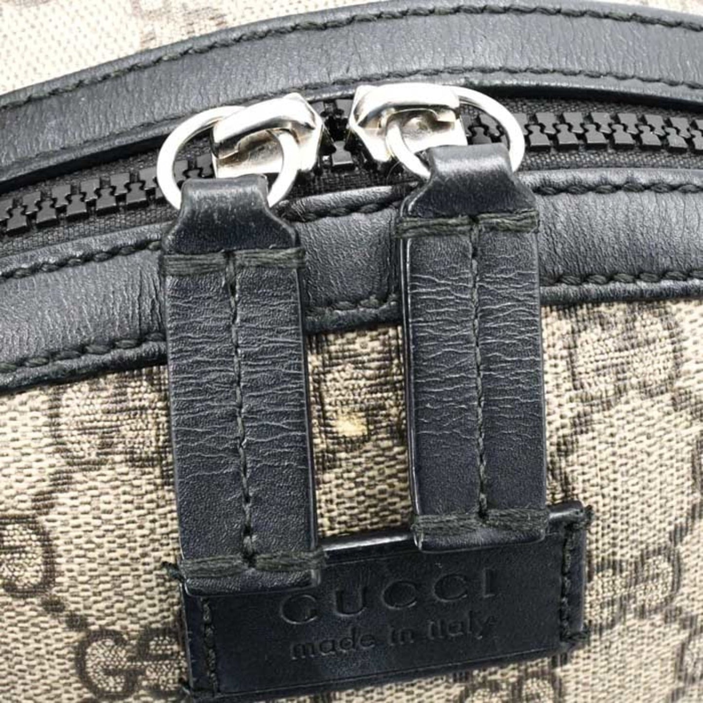 Gucci Beige Black Gg Supreme Leather Backpack ( )