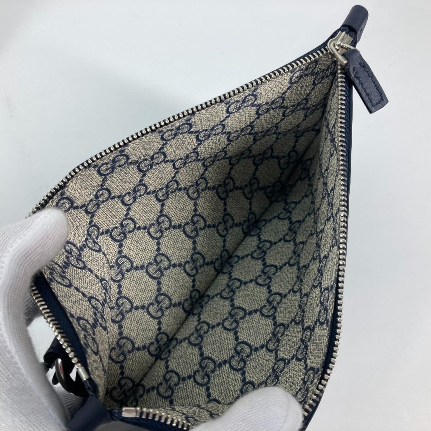 Gucci Beige Black Dark Navy Canvas Leather Shoulder Bag Tote Bag ( )