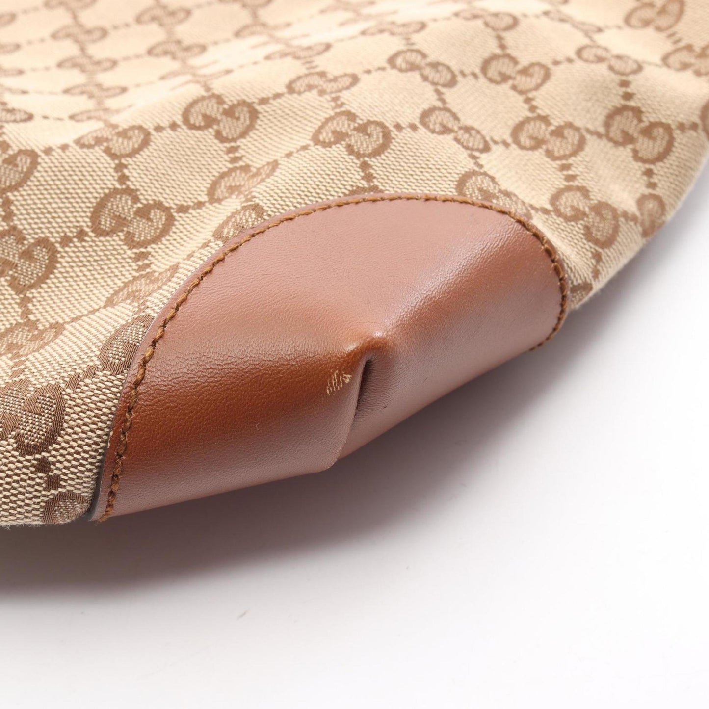 Gucci Beige Brown Canvas Leather Shoulder Bag ( )