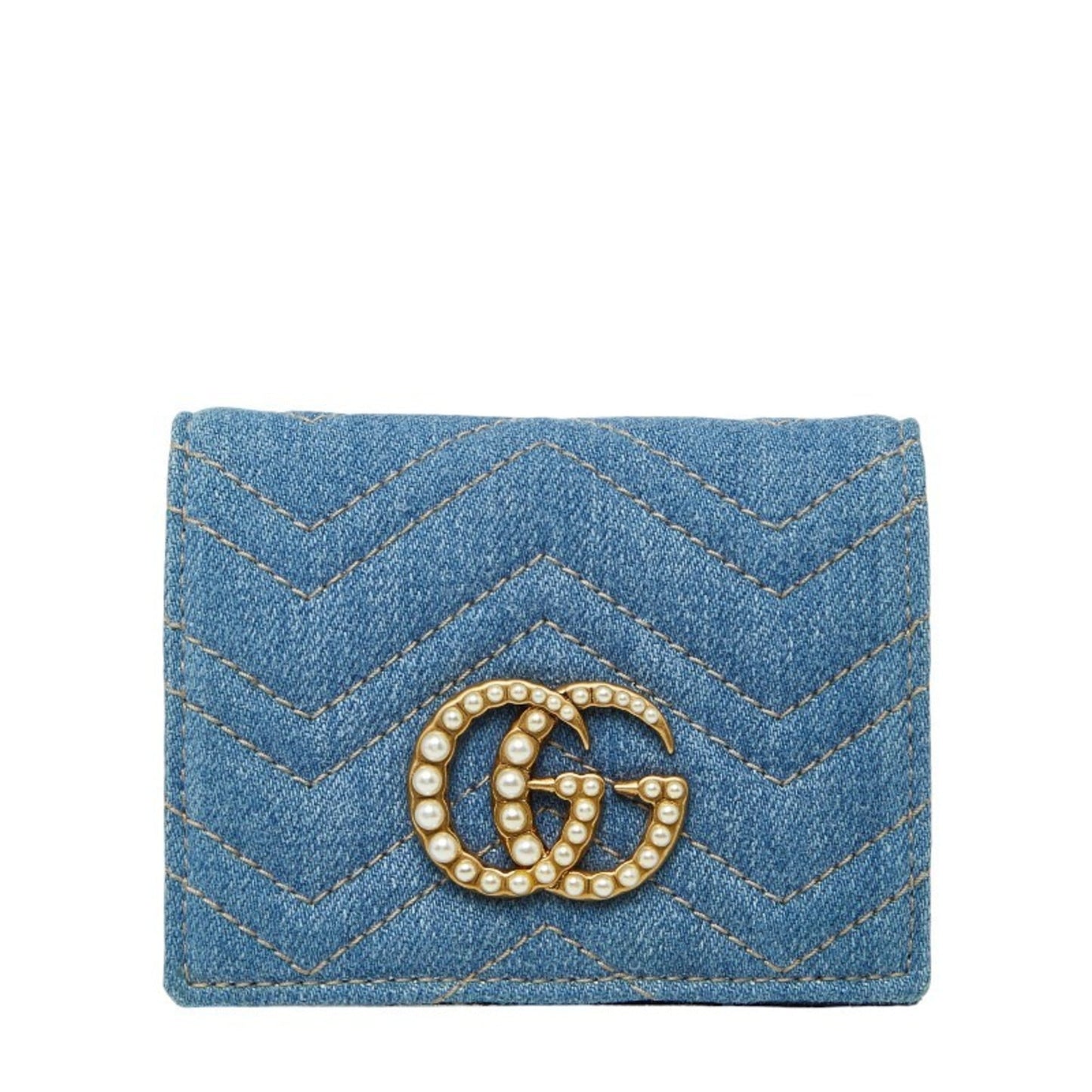 Gucci Blue Denim Artificial Pearl Wallet (Bi-Fold) ( )