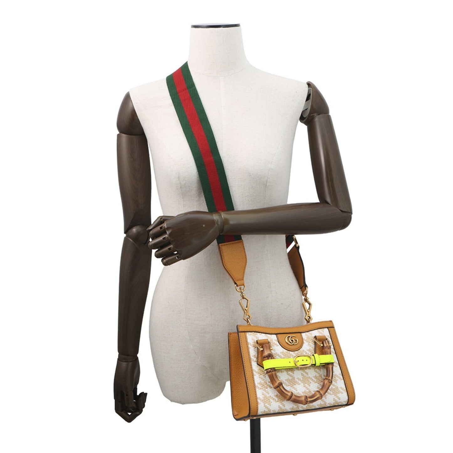 Gucci Light Brown White Raffia Leather Handbag ( )