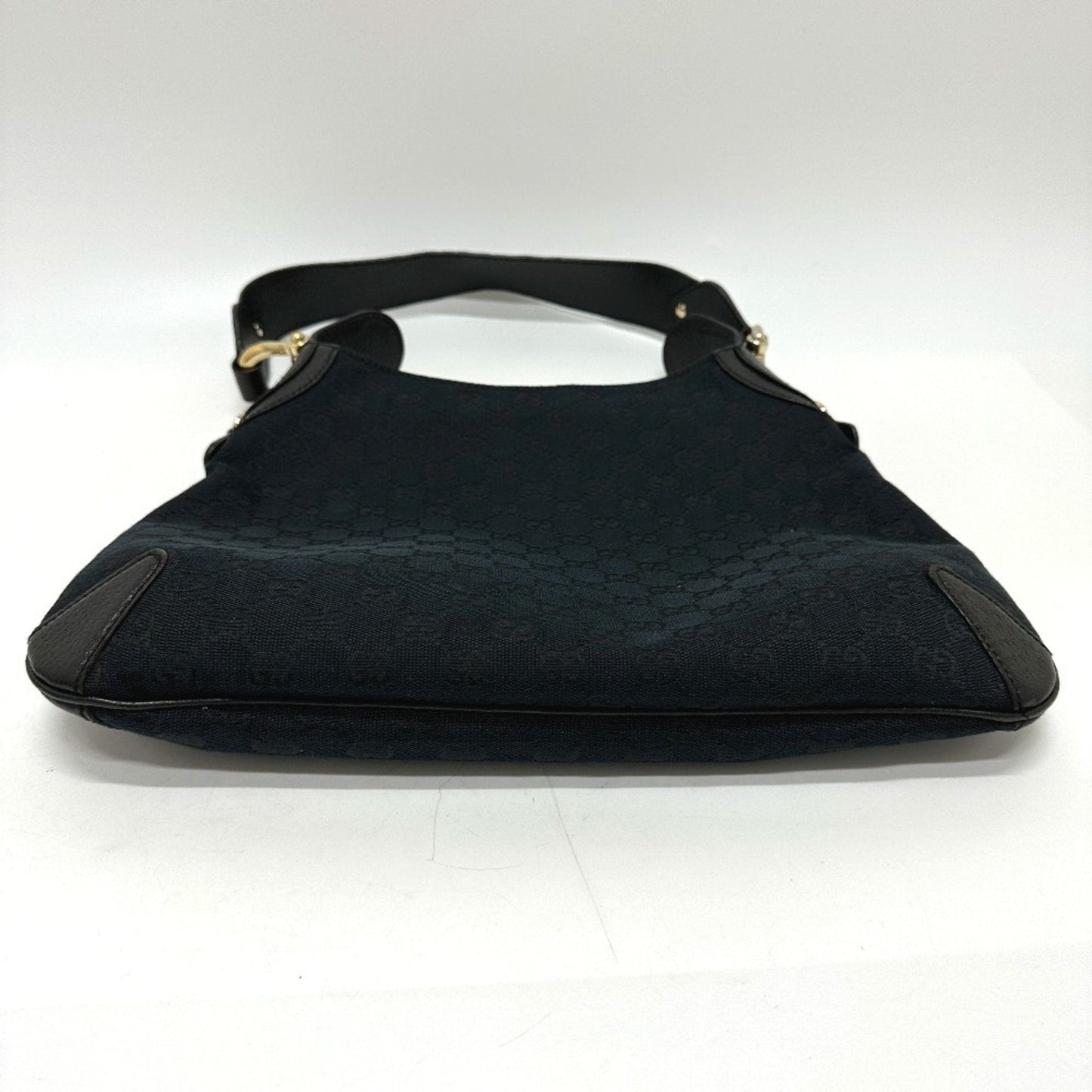 Gucci Horsebit Black Gg Canvas Leather Handbag Shoulder Bag ( )