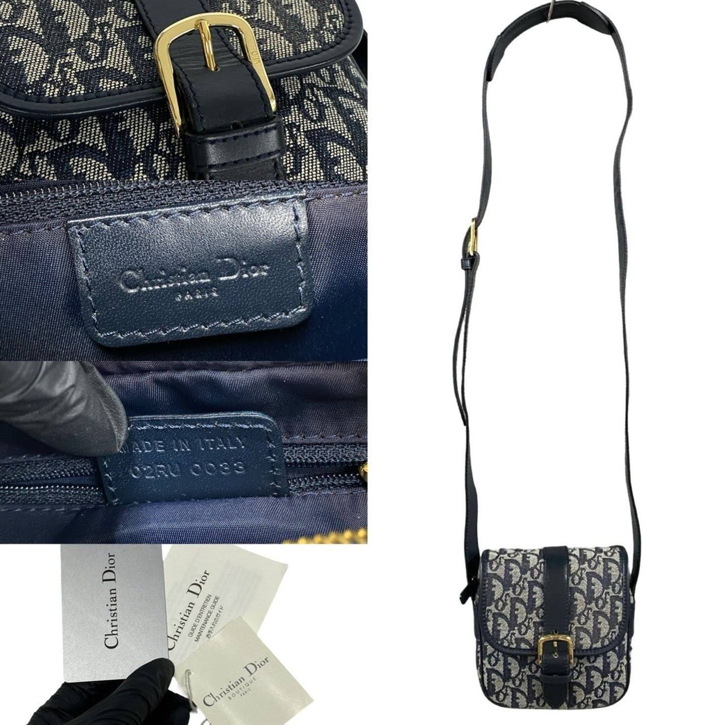 Christian Dior Navy Leather Canvas Pochette Shoulder Bag ()