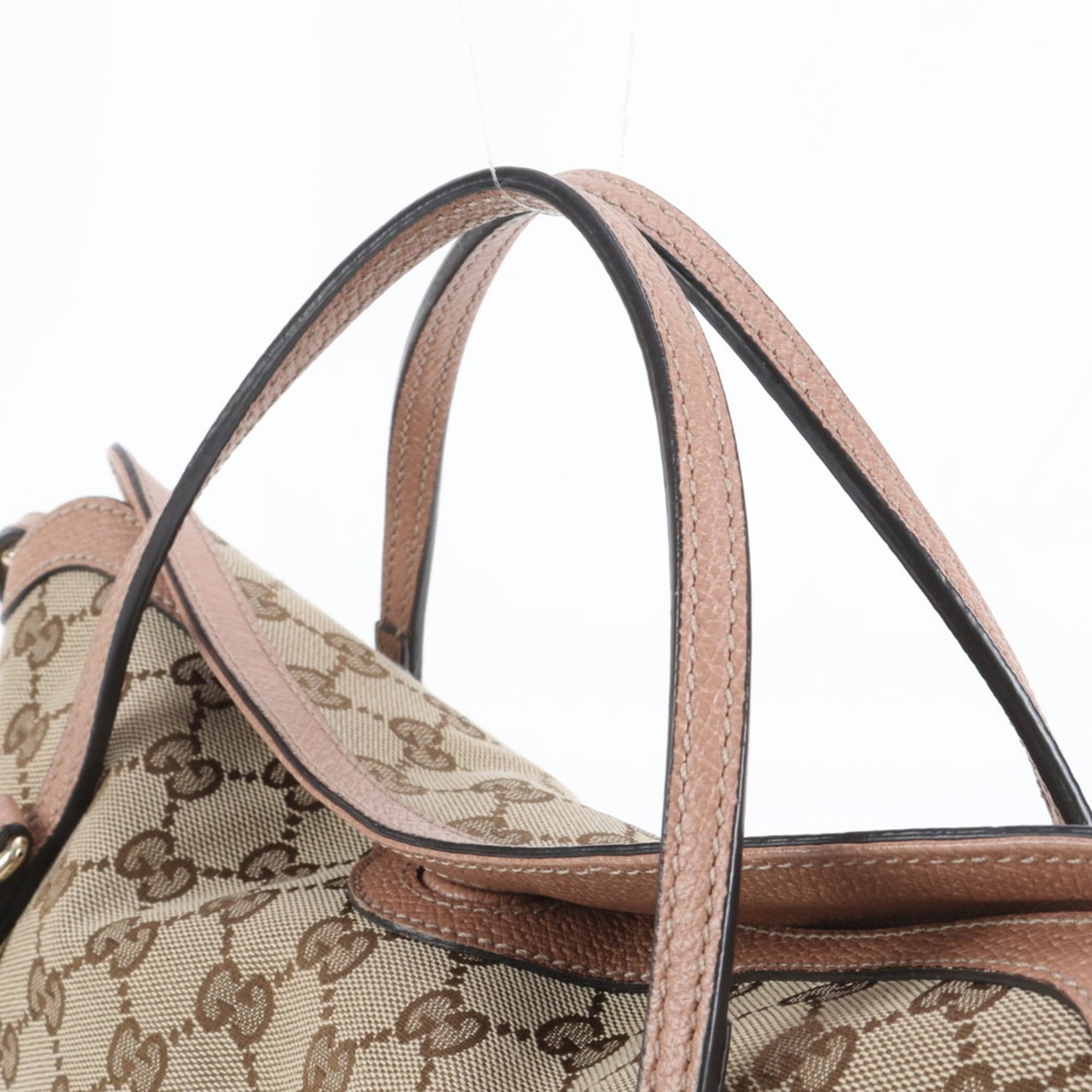 Gucci Pink Beige Leather Canvas Tote Bag ( )