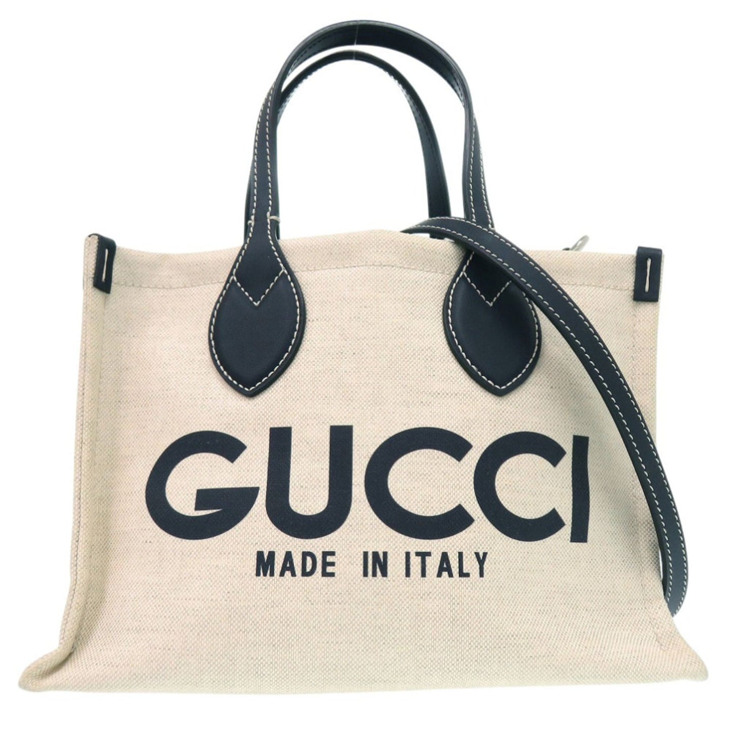 Gucci Navy Canvas Leather Tote Bag ( )