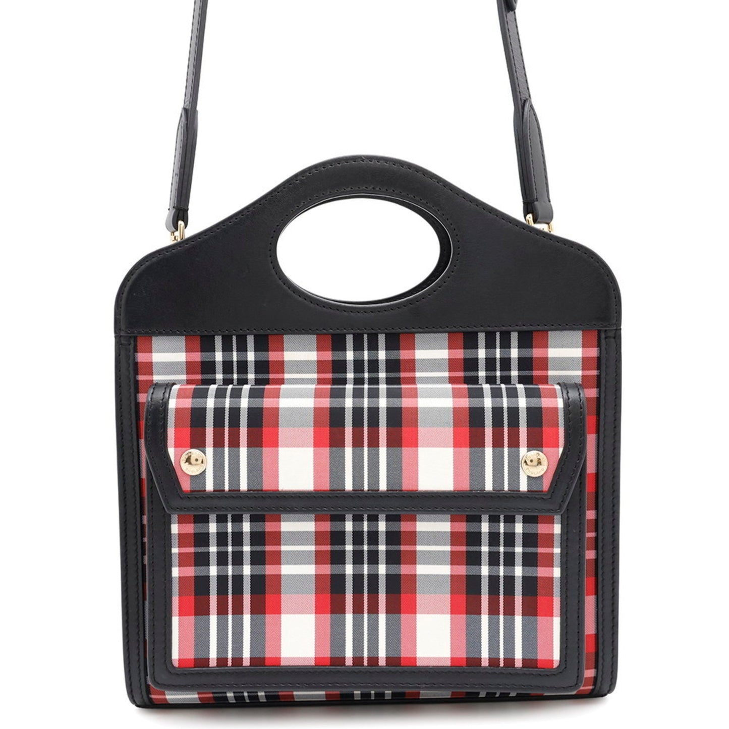 Burberry Black Red Color Nylon Leather Handbag Shoulder Bag ( )